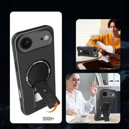 For iPhone Air Carbon Fiber Texture MagSafe Phone Case with Holder(Black) - iPhone Air Cases by buy2fix | Online Shopping UK | buy2fix