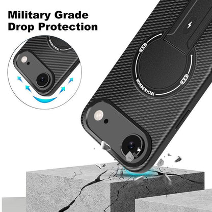 For iPhone Air Carbon Fiber Texture MagSafe Phone Case with Holder(Black) - iPhone Air Cases by buy2fix | Online Shopping UK | buy2fix