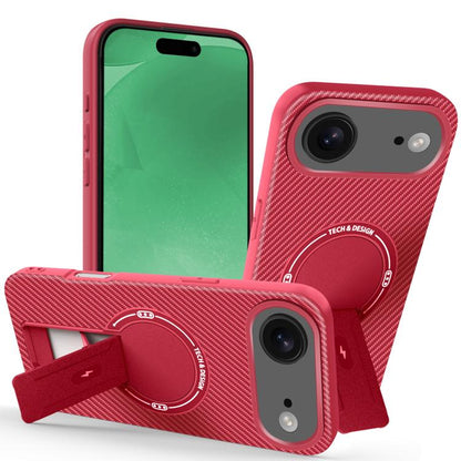 For iPhone Air Carbon Fiber Texture MagSafe Phone Case with Holder(Red) - iPhone Air Cases by buy2fix | Online Shopping UK | buy2fix