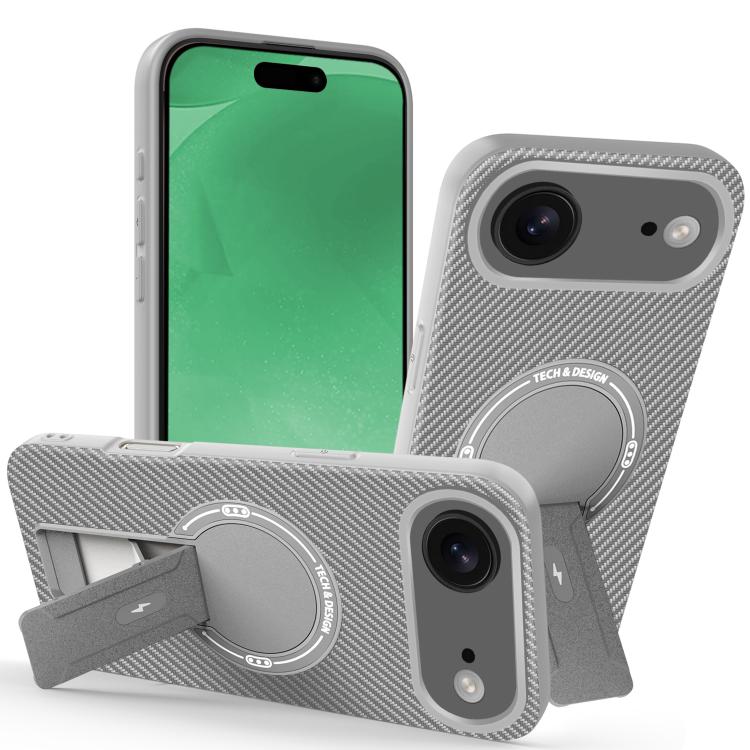 For iPhone Air Carbon Fiber Texture MagSafe Phone Case with Holder(Grey) - iPhone Air Cases by buy2fix | Online Shopping UK | buy2fix
