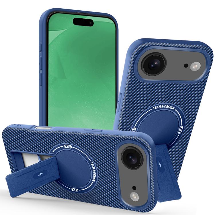 For iPhone Air Carbon Fiber Texture MagSafe Phone Case with Holder(Blue) - iPhone Air Cases by buy2fix | Online Shopping UK | buy2fix