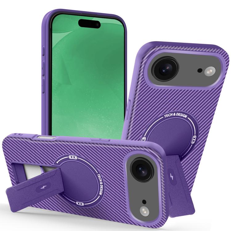 For iPhone Air Carbon Fiber Texture MagSafe Phone Case with Holder(Purple) - iPhone Air Cases by buy2fix | Online Shopping UK | buy2fix