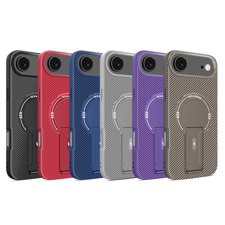 For iPhone Air Carbon Fiber Texture MagSafe Phone Case with Holder(Purple) - iPhone Air Cases by buy2fix | Online Shopping UK | buy2fix