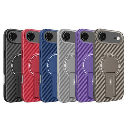 For iPhone Air Carbon Fiber Texture MagSafe Phone Case with Holder(Purple) - iPhone Air Cases by buy2fix | Online Shopping UK | buy2fix