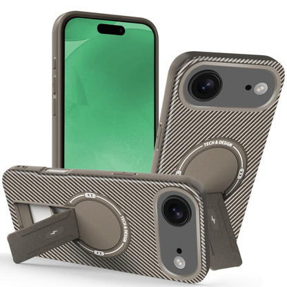 For iPhone Air Carbon Fiber Texture MagSafe Phone Case with Holder(Brown) - iPhone Air Cases by buy2fix | Online Shopping UK | buy2fix