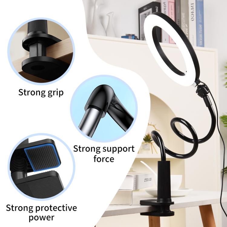8 inch Striped Selfie Live Streaming Photography Lazy Stand LED Ring Fill Light Set(Black) - Ring Light by buy2fix | Online Shopping UK | buy2fix