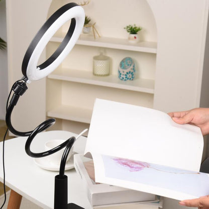 10 inch Striped Selfie Live Streaming Photography Lazy Stand LED Ring Fill Light Set(White) - Ring Light by buy2fix | Online Shopping UK | buy2fix
