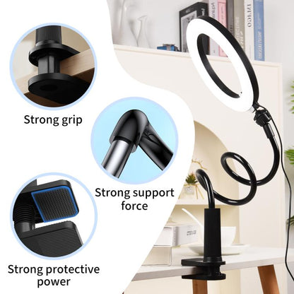 10 inch Striped Selfie Live Streaming Photography Lazy Stand LED Ring Fill Light Set(White) - Ring Light by buy2fix | Online Shopping UK | buy2fix