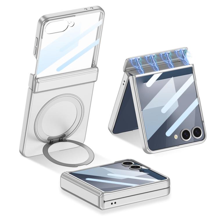 For Samsung Galaxy Z Flip7 5G GKK Integrated Magnetic Folding Hinge Full Coverage Phone Case with Rotating Bracket(Silver) - Galaxy Z Flip7 5G Cases by GKK | Online Shopping UK | buy2fix