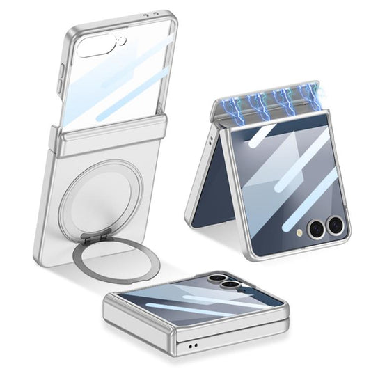 For Samsung Galaxy Z Flip7 5G GKK Integrated Magnetic Folding Hinge Full Coverage Phone Case with Rotating Bracket(Silver) - Galaxy Z Flip7 5G Cases by GKK | Online Shopping UK | buy2fix