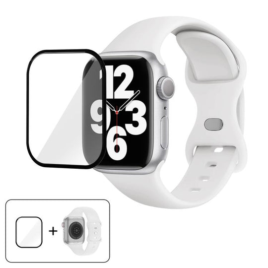 For Apple Watch Series 41mm Butterfly Buckle Silicone Watch Band with 3D Curved Film(White)