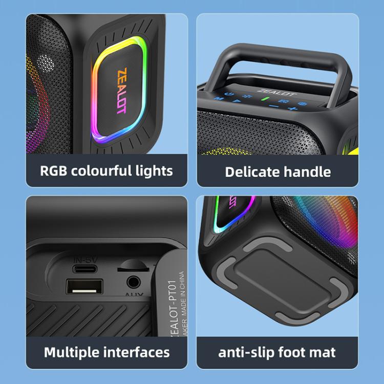 Zealot PT01 30W Portable Outdoor IPX6 RGB Stereo Bluetooth Speaker(Black) - Waterproof Speaker by ZEALOT | Online Shopping UK | buy2fix