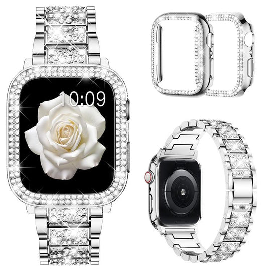 For Apple Watch Series 10 42mm xDfind Diamond Jewelry Metal Watch Band with Case(Silver)