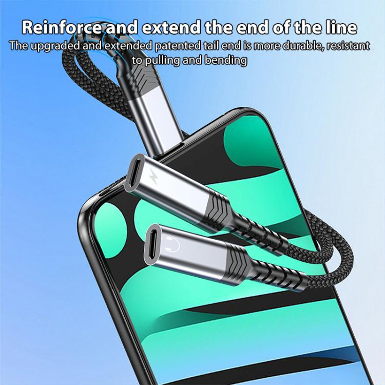 2 in 1 Type-C to Dual Type-C Charging and Audio Adapter Cable(Black) - Earphone Adapter by buy2fix | Online Shopping UK | buy2fix
