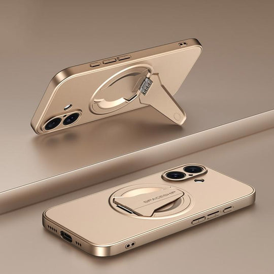 For iPhone 17 Spaceship MagSafe Folding Holder Phone Case(Desert Gold)