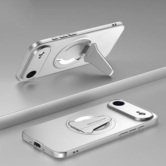 For iPhone Air Spaceship MagSafe Folding Holder Phone Case(Silver White) - iPhone Air Cases by buy2fix | Online Shopping UK | buy2fix