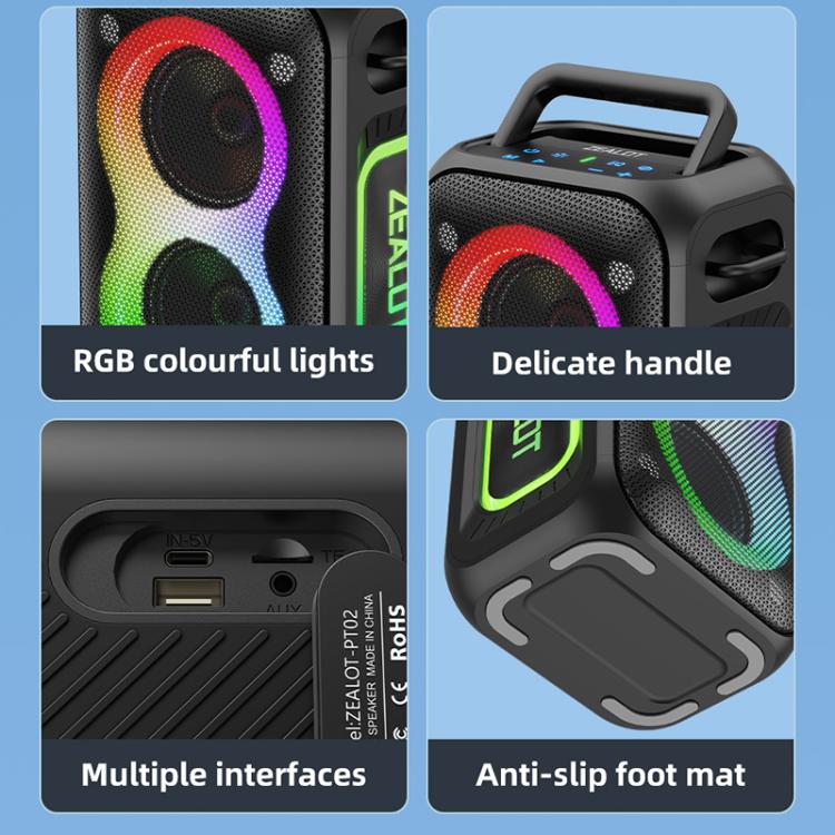 Zealot PT02 60W Portable Outdoor RGB Colorful Light Stereo Bluetooth Speaker(Black) - Waterproof Speaker by ZEALOT | Online Shopping UK | buy2fix