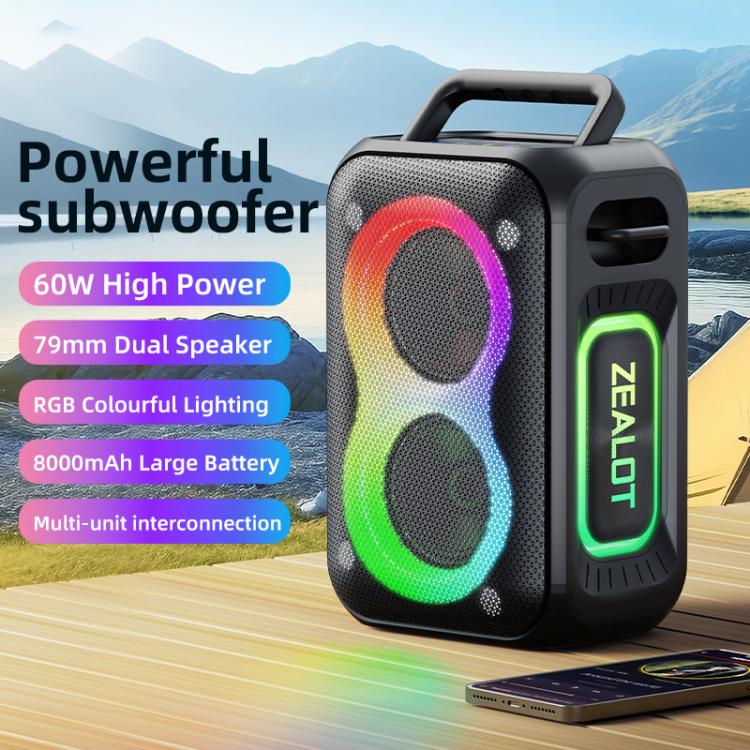 Zealot PT02 60W Portable Outdoor RGB Colorful Light Stereo Bluetooth Speaker(Green) - Waterproof Speaker by ZEALOT | Online Shopping UK | buy2fix