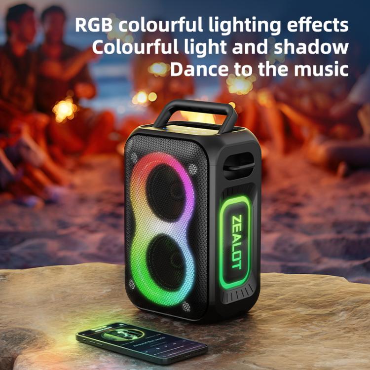 Zealot PT02 60W Portable Outdoor RGB Colorful Light Stereo Bluetooth Speaker(Black) - Waterproof Speaker by ZEALOT | Online Shopping UK | buy2fix