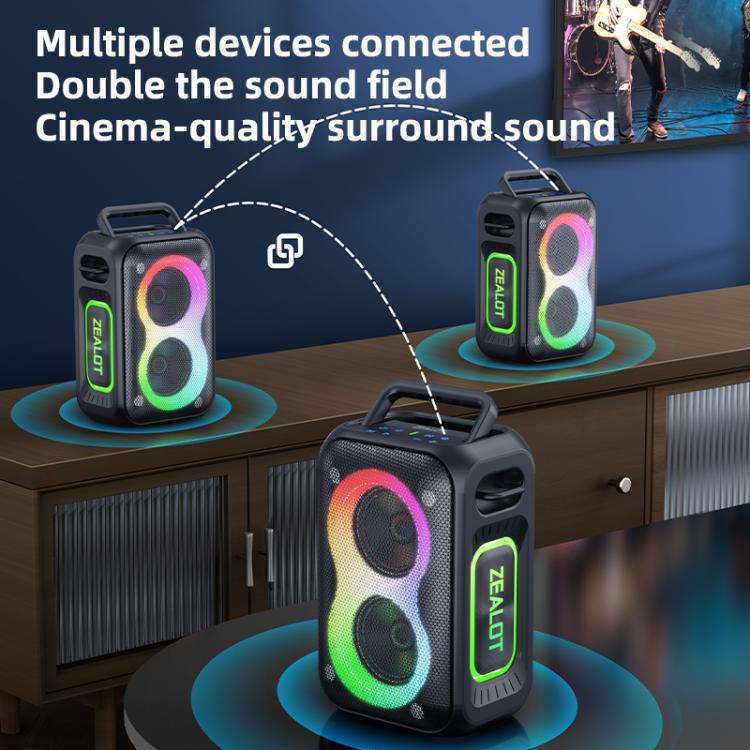 Zealot PT02 60W Portable Outdoor RGB Colorful Light Stereo Bluetooth Speaker(Black) - Waterproof Speaker by ZEALOT | Online Shopping UK | buy2fix