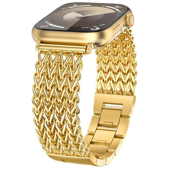 For Apple Watch 38 / 40 / 41 / S10 42mm xDfind Herringbone Braided Stainless Steel Watch Band(Gold)