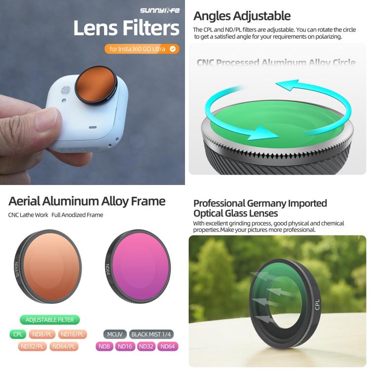 For Insta360 GO Ultra Sunnylife Camera Lens Filter, Filter:ND8PL - Len Accessories by Sunnylife | Online Shopping UK | buy2fix