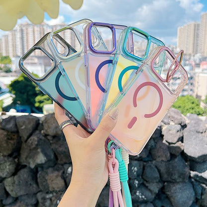 For iPhone 17 Pro Max Gradient Discolor MagSafe Phone Case with Holder / Wrist Strap(Pink) - iPhone 17 Pro Max Cases by buy2fix | Online Shopping UK | buy2fix