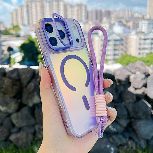 For iPhone 17 Pro Max Gradient Discolor MagSafe Phone Case with Holder / Wrist Strap(Purple) - iPhone 17 Pro Max Cases by buy2fix | Online Shopping UK | buy2fix
