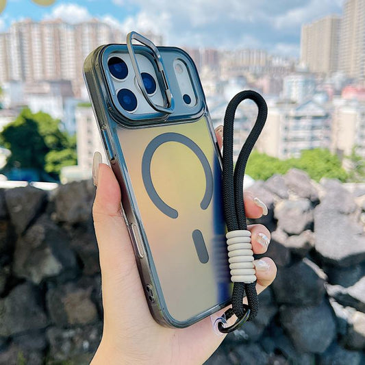 For iPhone 17 Pro Max Gradient Discolor MagSafe Phone Case with Holder / Wrist Strap(Black) - iPhone 17 Pro Max Cases by buy2fix | Online Shopping UK | buy2fix