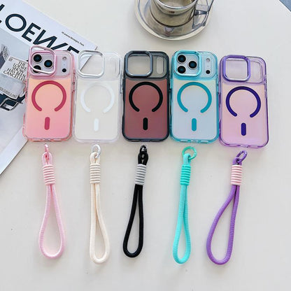 For iPhone 17 Pro Gradient Discolor MagSafe Phone Case with Holder / Wrist Strap(White) - iPhone 17 Pro Cases by buy2fix | Online Shopping UK | buy2fix