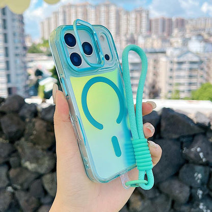 For iPhone 17 Pro Gradient Discolor MagSafe Phone Case with Holder / Wrist Strap(Blue) - iPhone 17 Pro Cases by buy2fix | Online Shopping UK | buy2fix