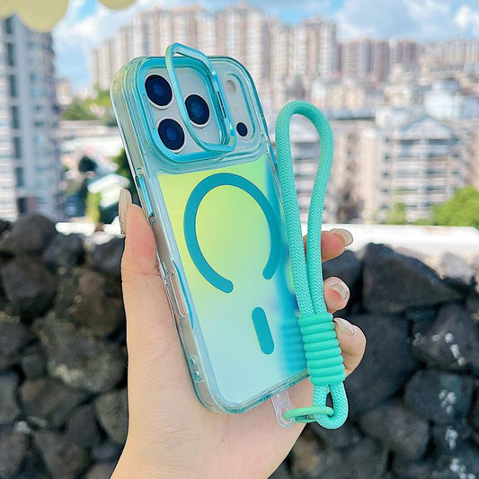 For iPhone 17 Pro Gradient Discolor MagSafe Phone Case with Holder / Wrist Strap(Blue) - iPhone 17 Pro Cases by buy2fix | Online Shopping UK | buy2fix