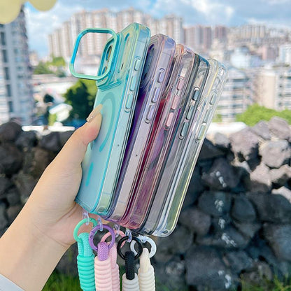 For iPhone 17 Pro Gradient Discolor MagSafe Phone Case with Holder / Wrist Strap(Purple) - iPhone 17 Pro Cases by buy2fix | Online Shopping UK | buy2fix