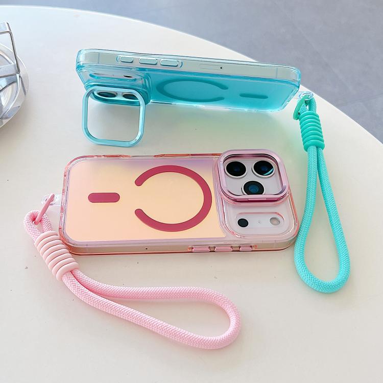 For iPhone 17 Pro Gradient Discolor MagSafe Phone Case with Holder / Wrist Strap(Black) - iPhone 17 Pro Cases by buy2fix | Online Shopping UK | buy2fix