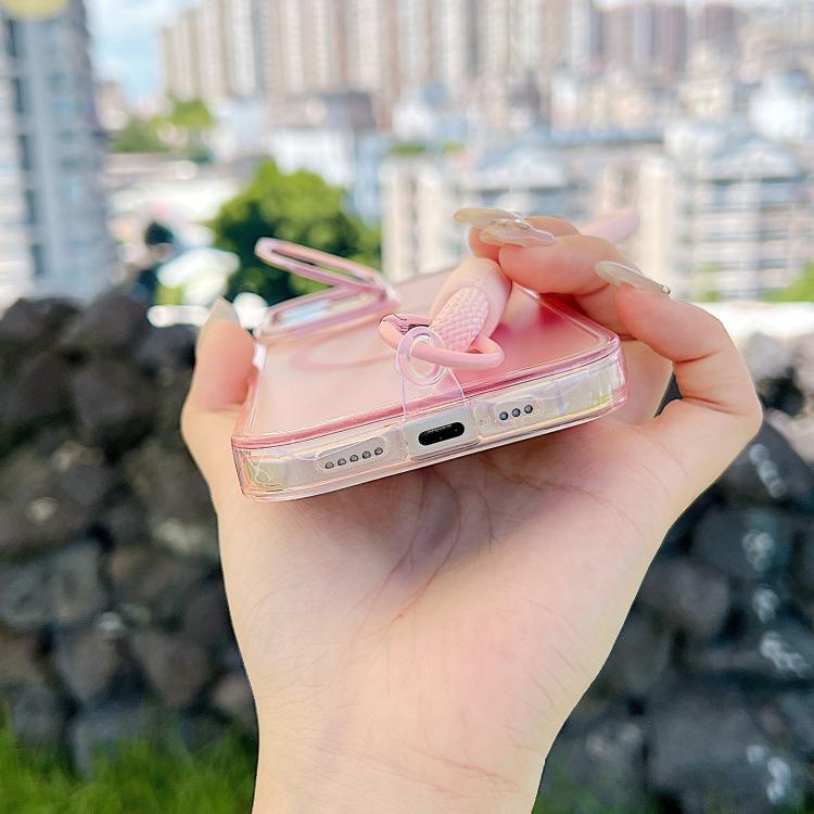For iPhone 17 Gradient Discolor MagSafe Phone Case with Holder / Wrist Strap(Pink) - iPhone 17 Cases by buy2fix | Online Shopping UK | buy2fix