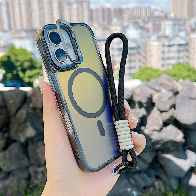 For iPhone 17 Gradient Discolor MagSafe Phone Case with Holder / Wrist Strap(Black) - iPhone 17 Cases by buy2fix | Online Shopping UK | buy2fix