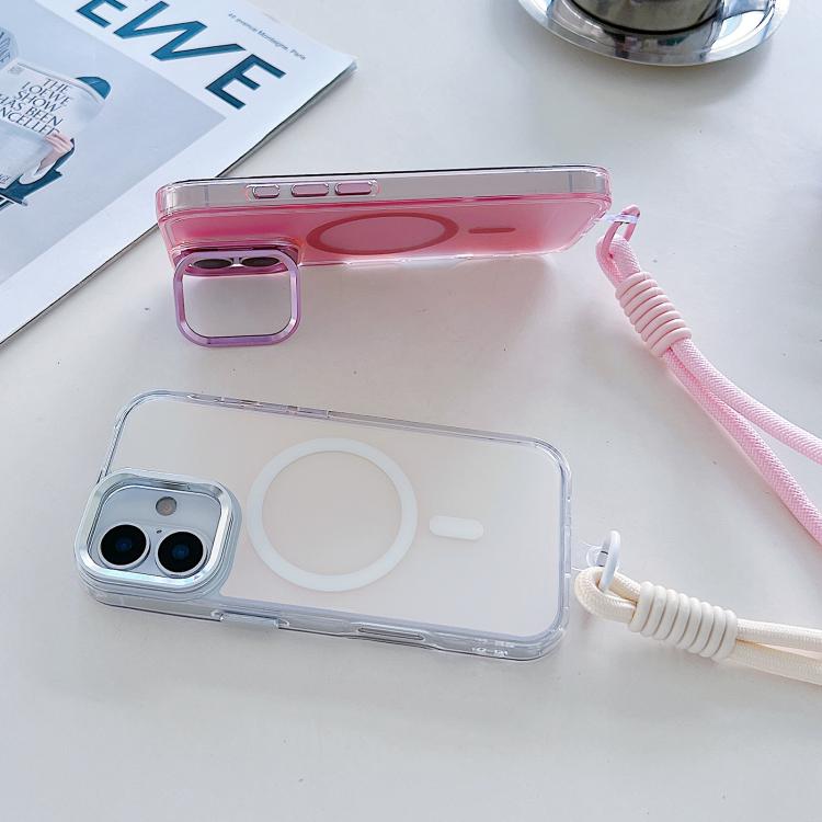 For iPhone 17 Gradient Discolor MagSafe Phone Case with Holder / Wrist Strap(Black) - iPhone 17 Cases by buy2fix | Online Shopping UK | buy2fix