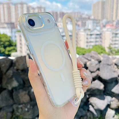 For iPhone Air Gradient Discolor MagSafe Phone Case with Holder / Wrist Strap(White) - iPhone Air Cases by buy2fix | Online Shopping UK | buy2fix