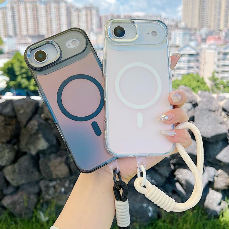 For iPhone Air Gradient Discolor MagSafe Phone Case with Holder / Wrist Strap(White) - iPhone Air Cases by buy2fix | Online Shopping UK | buy2fix