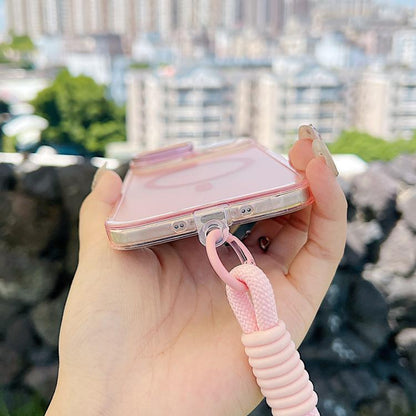 For iPhone Air Gradient Discolor MagSafe Phone Case with Holder / Wrist Strap(Pink) - iPhone Air Cases by buy2fix | Online Shopping UK | buy2fix