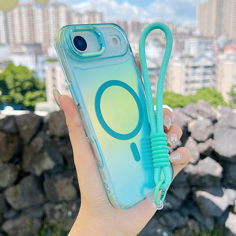 For iPhone Air Gradient Discolor MagSafe Phone Case with Holder / Wrist Strap(Blue) - iPhone Air Cases by buy2fix | Online Shopping UK | buy2fix