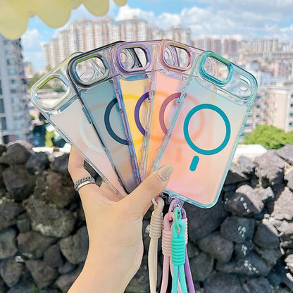 For iPhone Air Gradient Discolor MagSafe Phone Case with Holder / Wrist Strap(Blue) - iPhone Air Cases by buy2fix | Online Shopping UK | buy2fix