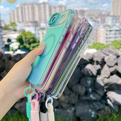 For iPhone Air Gradient Discolor MagSafe Phone Case with Holder / Wrist Strap(Blue) - iPhone Air Cases by buy2fix | Online Shopping UK | buy2fix