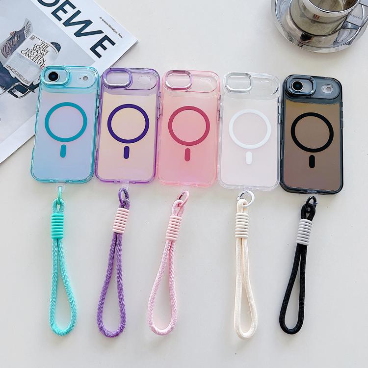 For iPhone Air Gradient Discolor MagSafe Phone Case with Holder / Wrist Strap(Blue) - iPhone Air Cases by buy2fix | Online Shopping UK | buy2fix