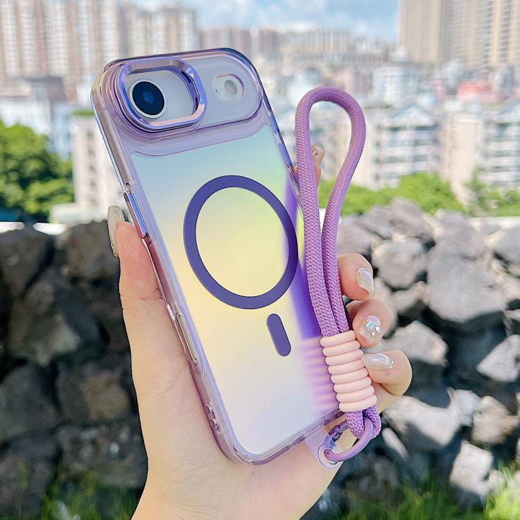 For iPhone Air Gradient Discolor MagSafe Phone Case with Holder / Wrist Strap(Purple) - iPhone Air Cases by buy2fix | Online Shopping UK | buy2fix