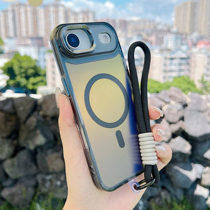 For iPhone Air Gradient Discolor MagSafe Phone Case with Holder / Wrist Strap(Black) - iPhone Air Cases by buy2fix | Online Shopping UK | buy2fix