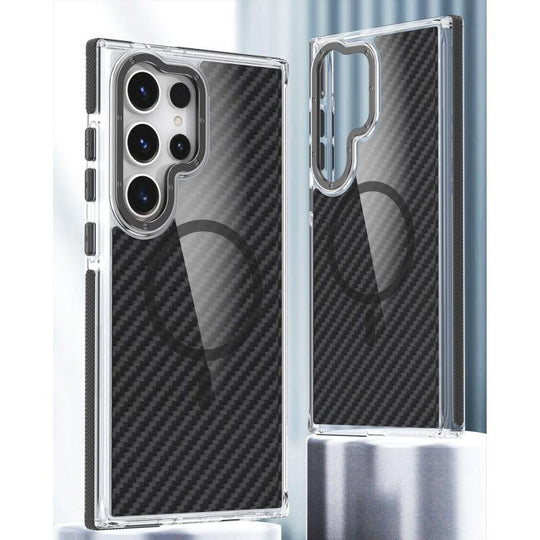 For Samsung Galaxy S24 Ultra 5G Dual-Color Carbon Fiber Texture Magsafe Phone Case(Black)