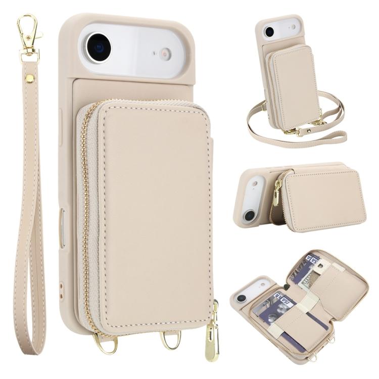 For iPhone Air Crossbody Zipper RFID Card Bag Phone Case(Apricot) - iPhone Air Cases by buy2fix | Online Shopping UK | buy2fix