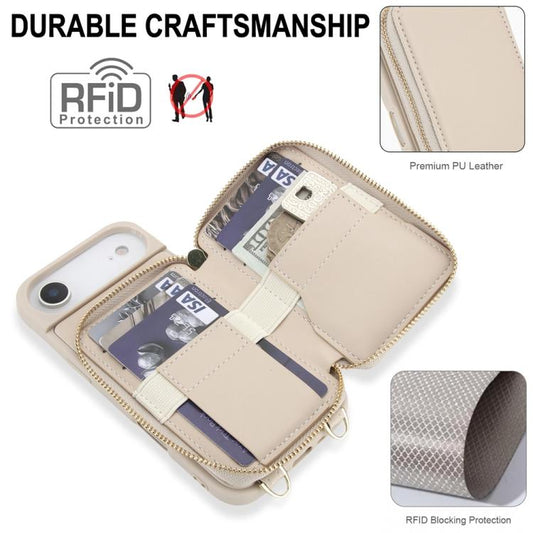 For iPhone Air Crossbody Zipper RFID Card Bag Phone Case(Apricot) - iPhone Air Cases by buy2fix | Online Shopping UK | buy2fix