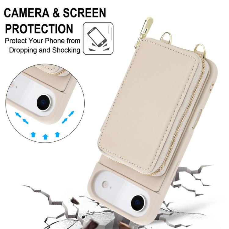 For iPhone Air Crossbody Zipper RFID Card Bag Phone Case(Apricot) - iPhone Air Cases by buy2fix | Online Shopping UK | buy2fix